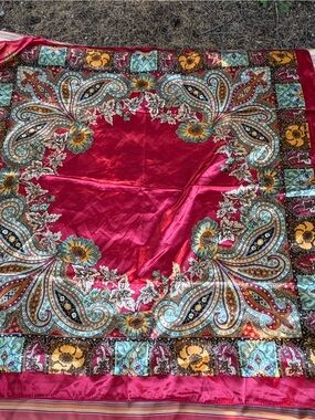 Red Paisley Floral Square Scarf - Lightweight Women's Wrap